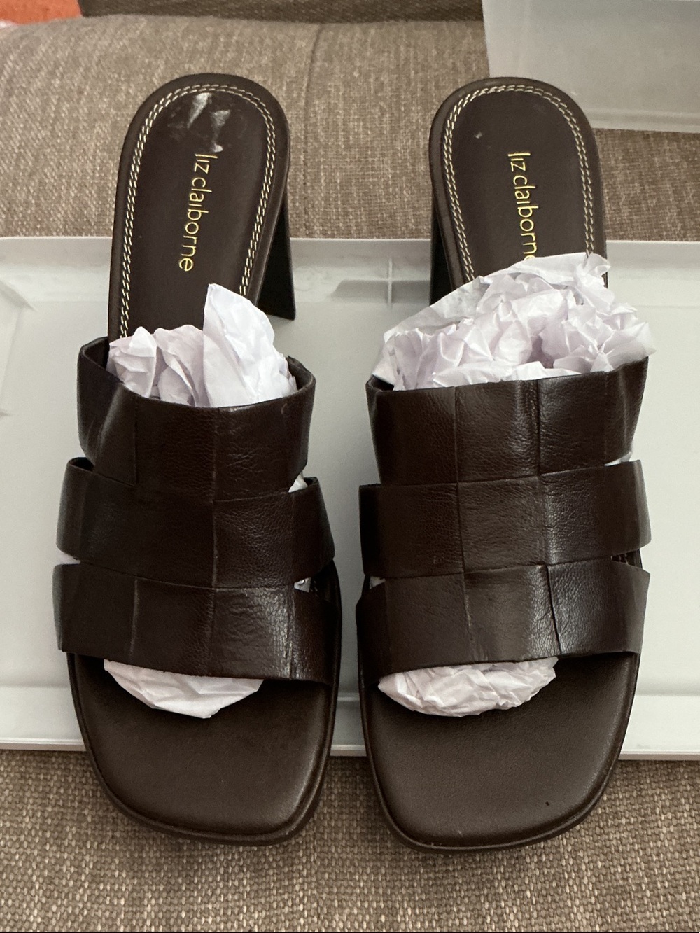 Liz Claiborne Dark Brown Woven Leather Mule Heels